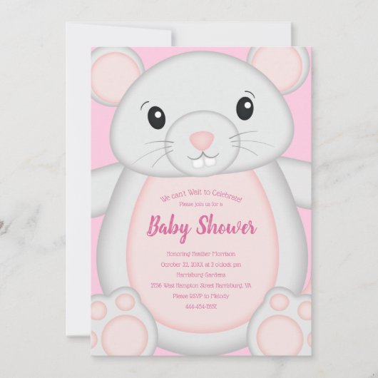 Maus Mäuse Baby Dusche Rosa Einladung (Vorderseite)