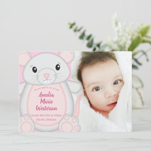 Maus Mäuse Baby Dusche Rosa Einladung (Stehend Vorderseite)
