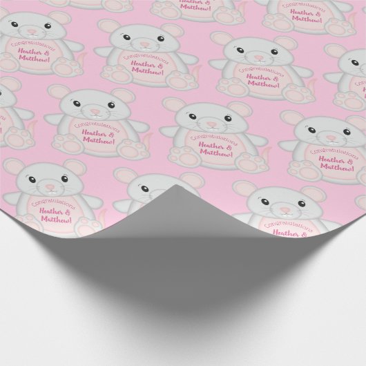 Maus Mäuse Baby Dusche Rosa Geschenkpapier (Ecke)