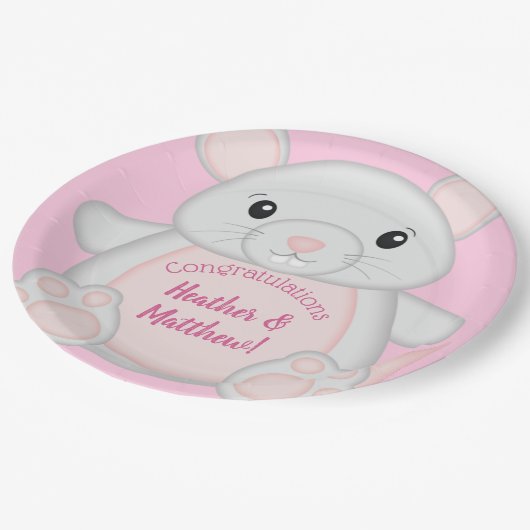 Maus Mäuse Baby Dusche Rosa Pappteller (Schrägansicht)
