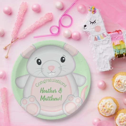 Maus Mice Baby Dusche Grün Pappteller (Party)