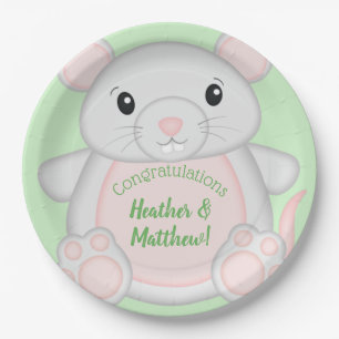Maus Mice Baby Dusche Grün Pappteller