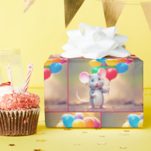 Maus mit Birthday Balloons Geschenkpapier