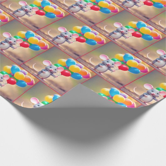 Maus mit Birthday Balloons Geschenkpapier (Ecke)