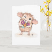 Maus mit Blume Bouquet Happy Birthday Karte (Gelbe Blume)
