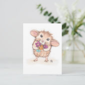 Maus mit Blume Bouquet Postkarte (Stehend Vorderseite)