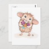 Maus mit Blume Bouquet Postkarte (Vorne/Hinten)