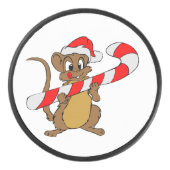Maus mit einem Weihnachtskandinken Eishockey Puck (Vorderseite)