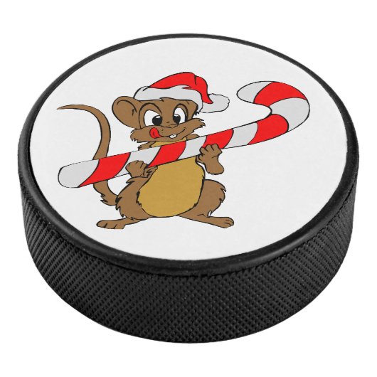 Maus mit einem Weihnachtskandinken Eishockey Puck (3/4)