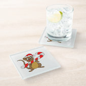 Maus mit einem Weihnachtskandinken Glasuntersetzer (Schrägansicht)