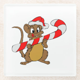 Maus mit einem Weihnachtskandinken Glasuntersetzer