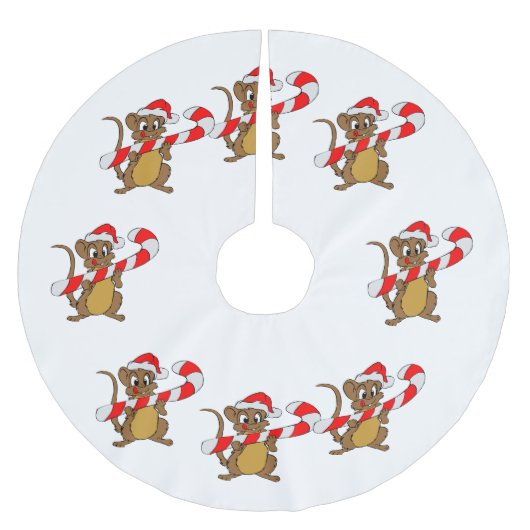 Maus mit einem Weihnachtskandinken Polyester Weihnachtsbaumdecke (Vorderseite)