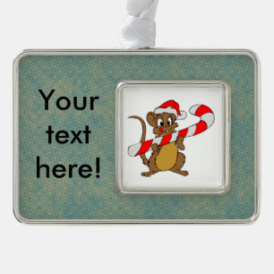 Maus mit einem Weihnachtskandinken Rahmen-Ornament Silber