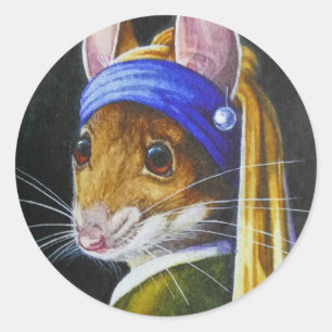 Maus mit einer Perle, die Parody-Wasserfarbenkunst Runder Aufkleber