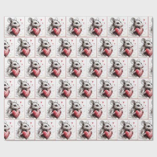 Maus mit einer Skizze aus rotem Herzen Geschenkpapier (Flach)