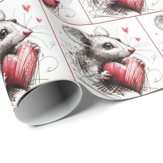 Maus mit einer Skizze aus rotem Herzen Geschenkpapier (Rolleneckpunkt)