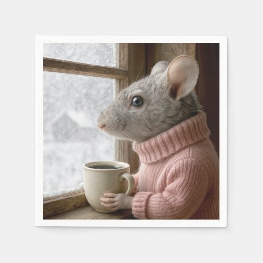 Maus mit einer Tasse Kaffee Serviette (Vorderseite)