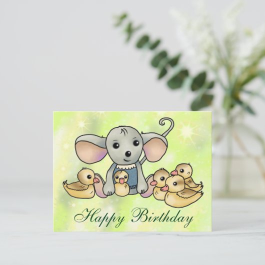 Maus mit Entchen Postkarte (Stehend Vorderseite)