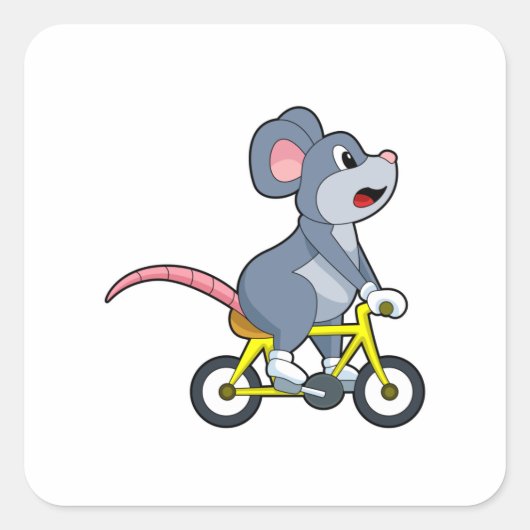 Maus mit Fahrrad Quadratischer Aufkleber (Vorderseite)