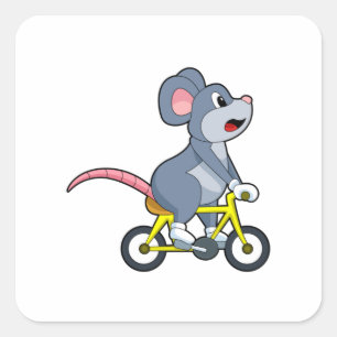 Maus mit Fahrrad Quadratischer Aufkleber