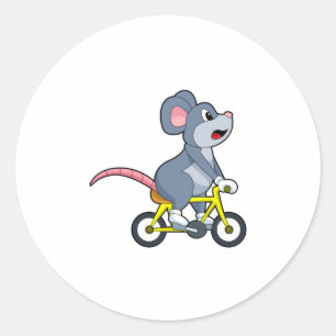 Maus mit Fahrrad Runder Aufkleber