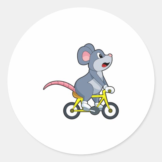 Maus mit Fahrrad Runder Aufkleber (Vorderseite)