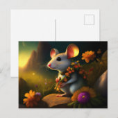 Maus mit Garland von Blume Postkarte (Vorne/Hinten)
