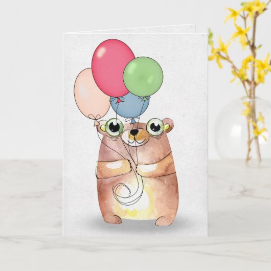 Maus mit Geburtstagsballon Karte (Gelbe Blume)