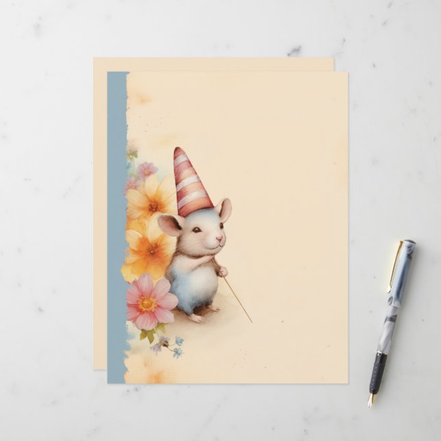 Maus mit gestreiften, orangefarbenen Blume (Vorderseite/Rückseite Beispiel)