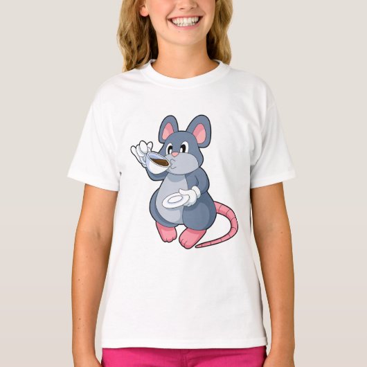 Maus mit Kaffee-Cup T-Shirt (Vorderseite)