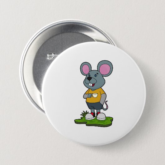 Maus mit Kaffeetasse Button (Vorne & Hinten)