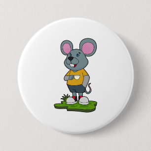 Maus mit Kaffeetasse Button