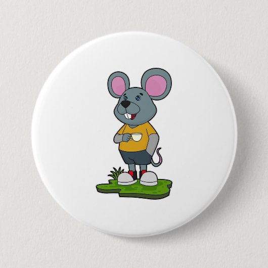 Maus mit Kaffeetasse Button (Vorderseite)