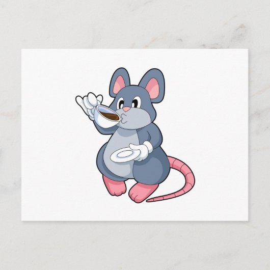 Maus mit Kaffeetasse Postkarte (Vorderseite)