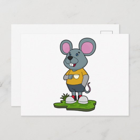 Maus mit Kaffeetasse Postkarte (Vorne/Hinten)