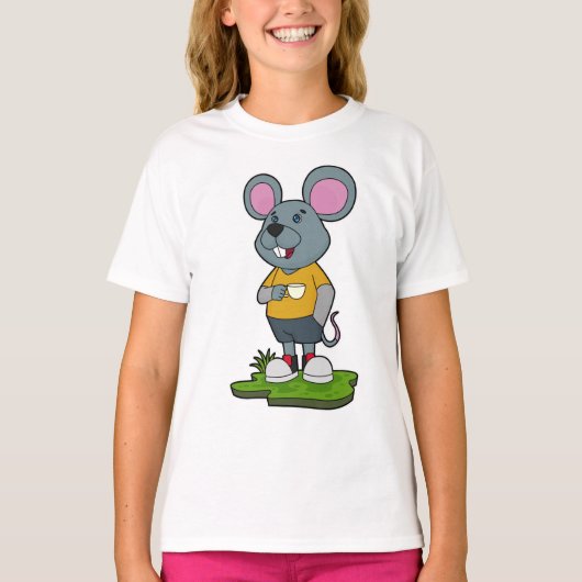 Maus mit Kaffeetasse T-Shirt (Vorderseite)
