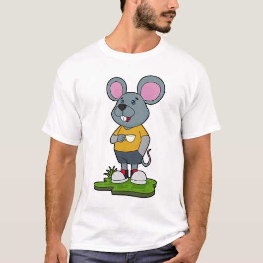 Maus mit Kaffeetasse T-Shirt (Vorderseite)