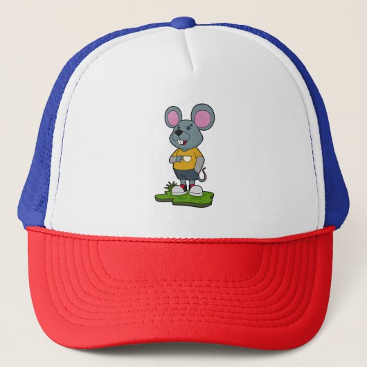 Maus mit Kaffeetasse Truckerkappe (Vorderseite)