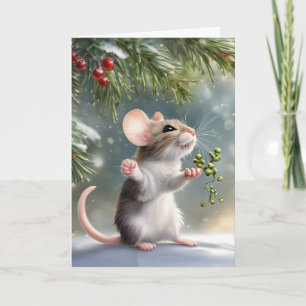 Maus mit Mistelzweig Feiertagskarte