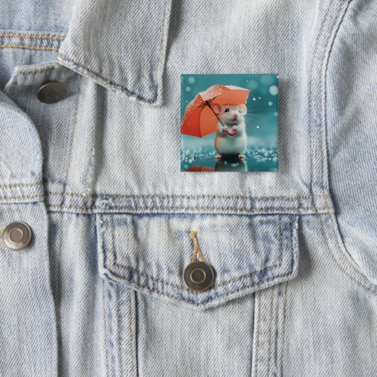 Maus mit Regenschirm in Regen: Niedliche Regentage Button (Beispiel)