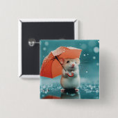 Maus mit Regenschirm in Regen: Niedliche Regentage Button (Vorne & Hinten)
