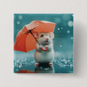 Maus mit Regenschirm in Regen: Niedliche Regentage Button (Vorderseite)