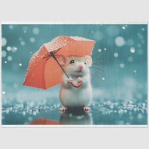 Maus mit Regenschirm in Regen: Niedliche Regentage Seidenpapier