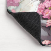 Maus mit rosa Blume Bouquet Mousepad (Ecke)