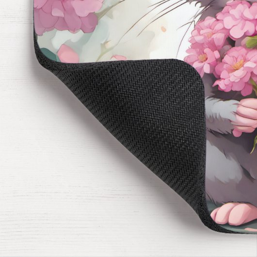 Maus mit rosa Blume Bouquet Mousepad (Ecke)