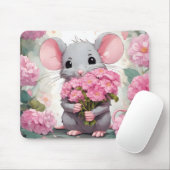 Maus mit rosa Blume Bouquet Mousepad (Mit Mouse)