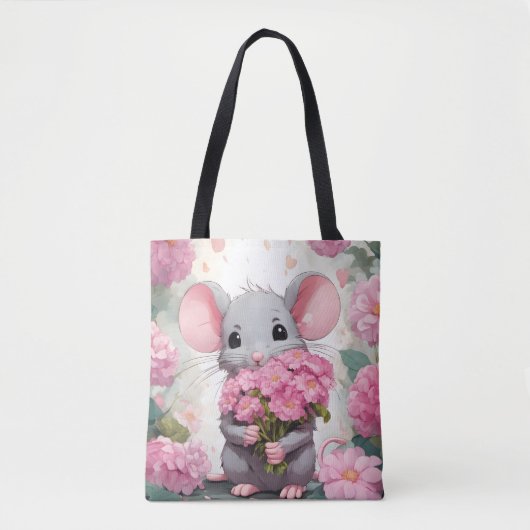 Maus mit rosa Blume Bouquet Tasche (Vorderseite)