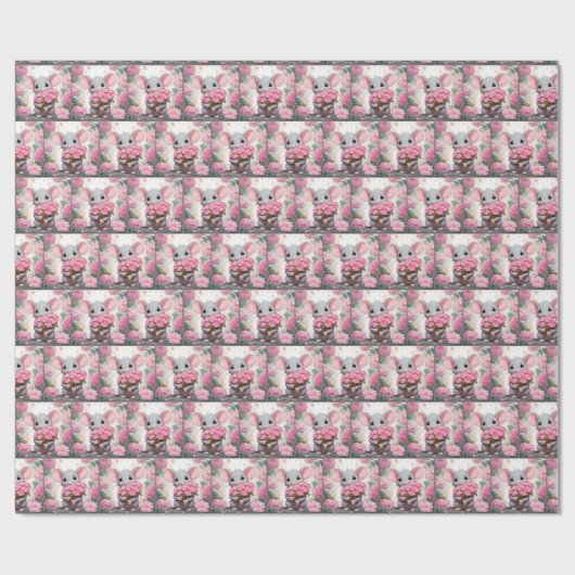 Maus mit rosa Blume Geschenkpapier (Flach)