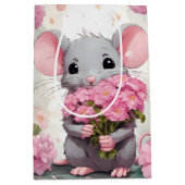 Maus mit rosa Blume und Polka Docks Mittlere Geschenktüte (Vorderseite)