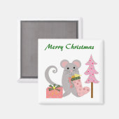 Maus mit rosa Strumpf Magnet (Vorderseite/Rückseite)